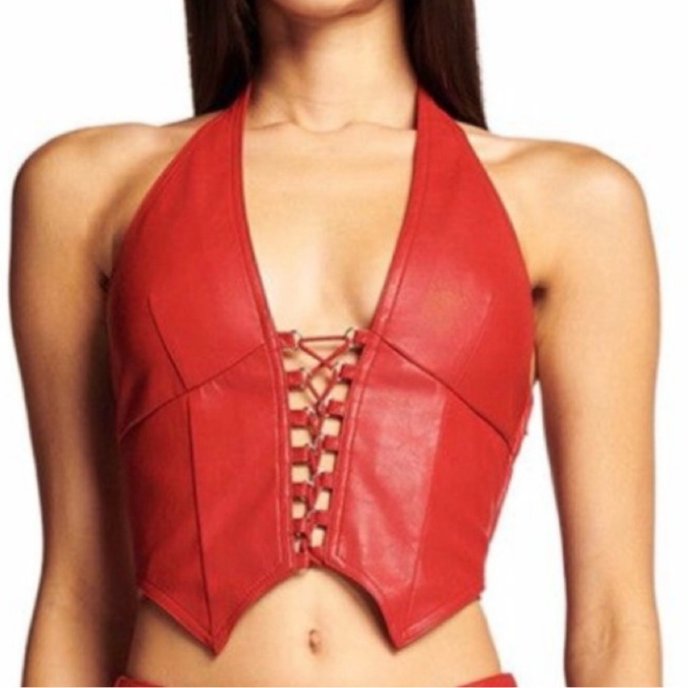 I.AM.GIA. Vixra Lace Up Top in Deep Red